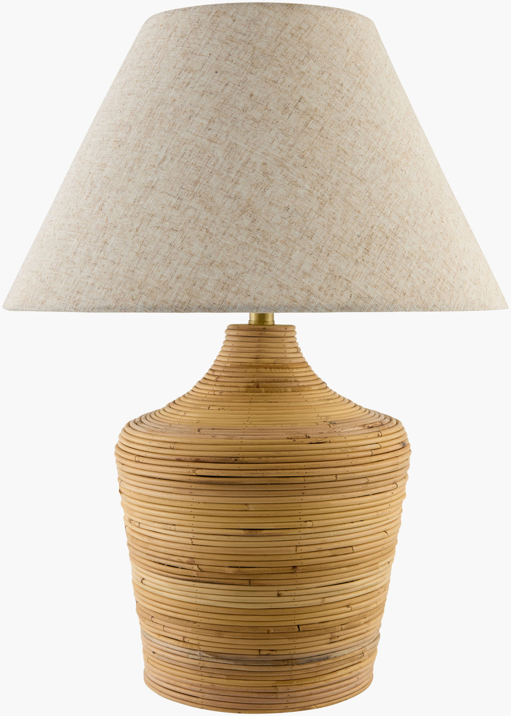 Surya Jussac Elegant 26" Rattan Accent Table Lamp With Classic Linen Shade For Warm Home Ambiance Body, Beige,Shade (Outside), Beige,Shade (Inside), White,Finial, Metallic ,Brass,Harp, Metallic ,Brass,Cord, Translucent Rattan,Linen,Polyester,Iron Jsc-001