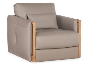 Hooker Furniture Meridian Swivel Chair In Miami Truffle Leather With Light Wood Trim, Kidney Pillow & 360° Smooth Swivel SS417-SW-074