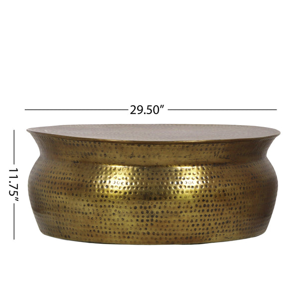 English Elm Christopher Knight Home® - Drum Coppery Hammered Coffee Table – Handcrafted Aluminum Drum Design, Rust-Resistant, 32x31x14 71269.00