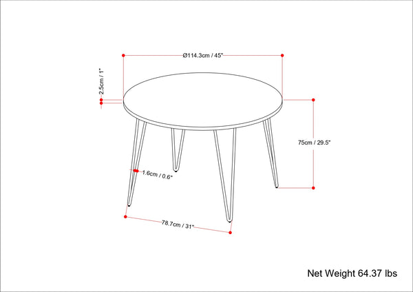 English Elm Hunter 45-Inch Round Dining Table – Stylish Mango Wood & Hairpin Legs For Modern Spaces, Seats 4 B136P158742