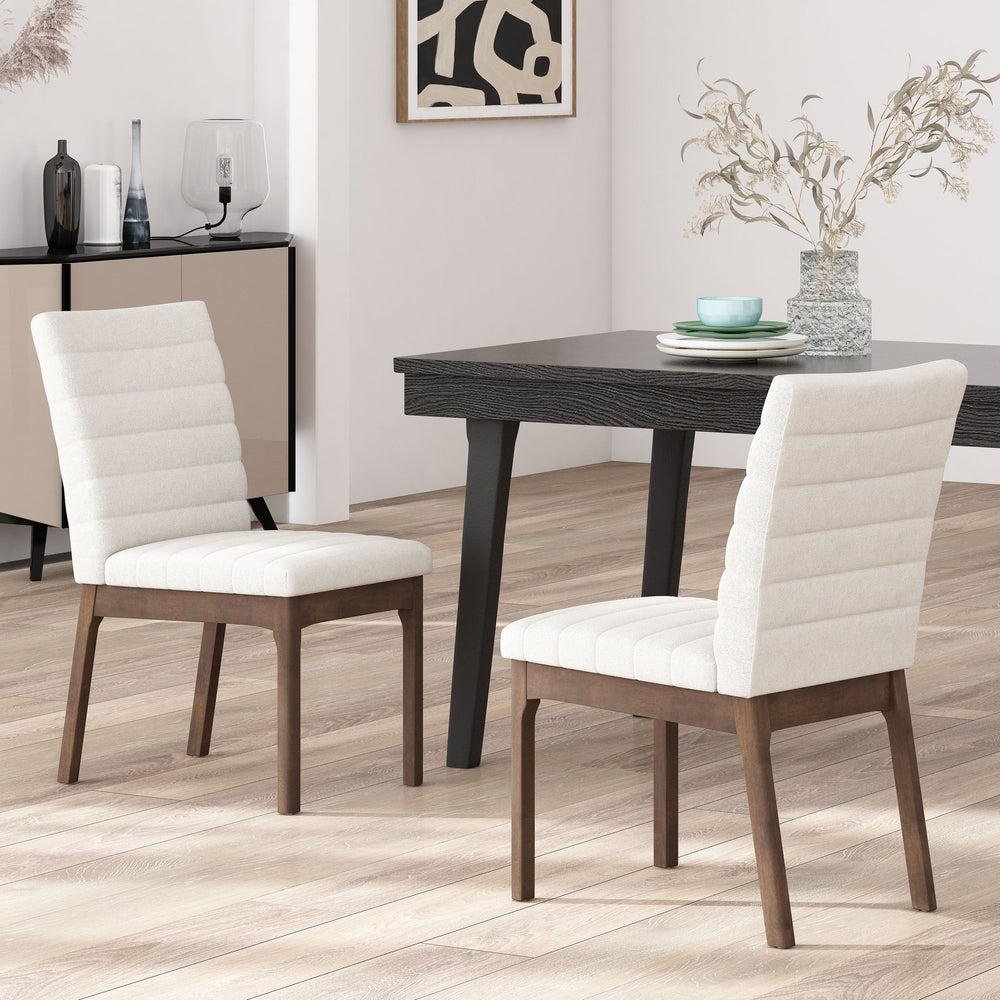 English Elm Upholstered Parsons Dining Chairs Set of 2 Channel Stitch Mid-century Walnut Frame 73471.00LBGE
