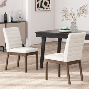 English Elm Upholstered Parsons Dining Chairs Set of 2 Channel Stitch Mid-century Walnut Frame 73471.00LBGE