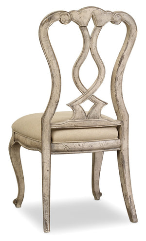 Hooker Furniture Chatelet Splatback Side Chair With Linen-Blend Cushion, Aged White Accents & Pecky Pecan Veneer Beige 5350-75410