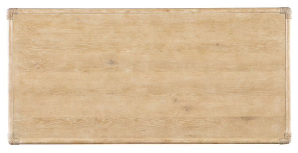 Hooker Furniture Retreat Pole Rattan Cocktail Table With Rope-Wrapped Joints, Dune Oak Veneer, Drawers, Floating Design Light Brown 6950-80210-80