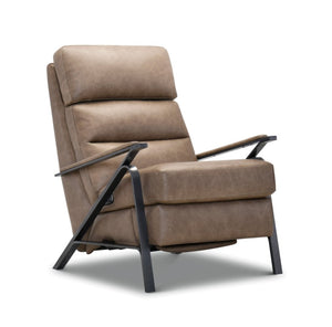 Hooker Furniture Elixir Semi-Aniline Leather Power Recliner With Usb, Channeled Back & Gunmetal Frame For Modern Rooms Brown RC425-PH-084