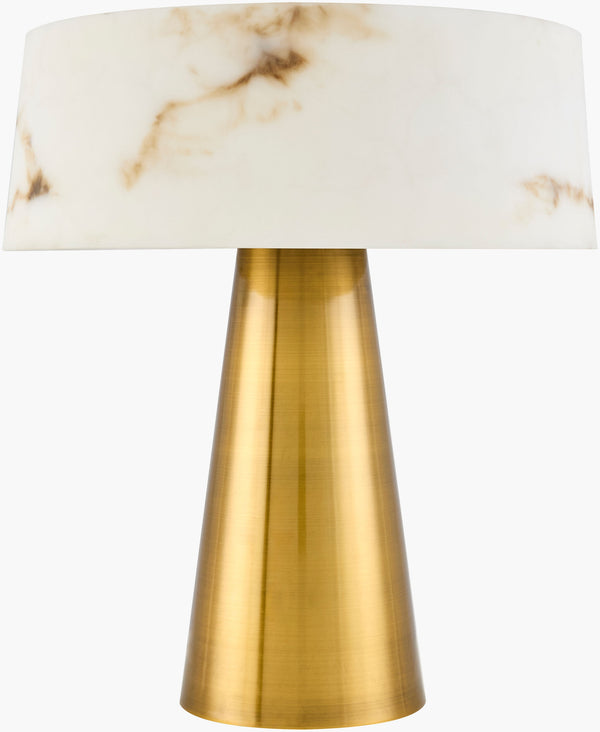 Surya Jesmond Accent Table Lamp - 16" Arts & Crafts Design With Durable Iron Body & Stone Shade For Elegance Body, Metallic ,Brass,Shade, White,Cord, Translucent Iron,Stone,Stone Jsm-001