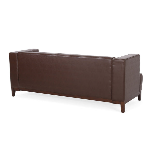 English Elm Christopher Knight Home® - 3 Seater Sofa - Mid-Century Modern Design In Dark Brown Pu, Plush Comfort For Compact Spaces 72146.00ADBRN_72146.00BDBRN