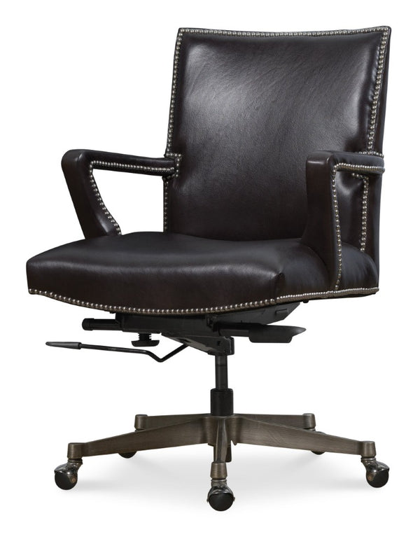 Hooker Furniture Phoenix Executive Swivel Tilt Chair — Aniline Top-Grain Leather, Gunmetal Base, Nailhead Trim, Ergonomic Comfort EC824-098