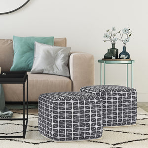 English Elm Noreen Square Pouf Ottoman — Handcrafted Cotton Woven Pattern, Supportive Dense Bead Filling, 18" Dark Gray B136P159331
