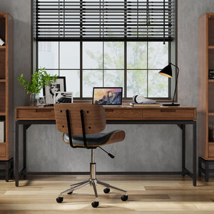 English Elm Banting - Stylish Mid Century Wide Desk In Walnut Veneer With Ample Storage & Modern Design Elements B136P158463