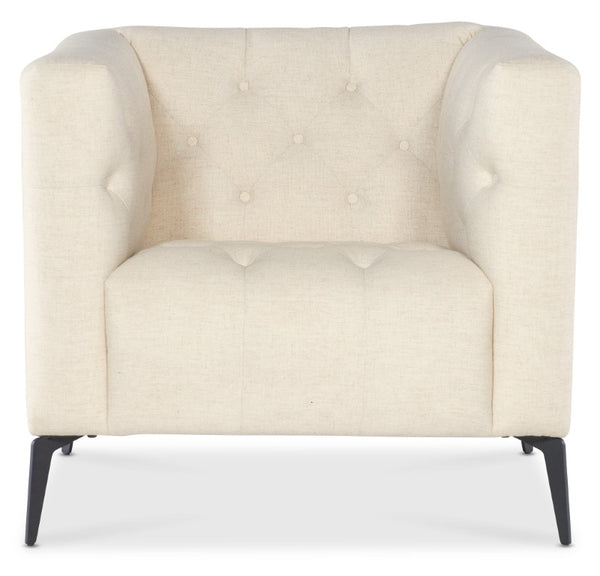 Hooker Furniture Nicolla Heathered Sand Stationary Chair With Chesterfield-Tufting & Matte Black Tapered Legs, Durable Performance Fabric SS637-01-411