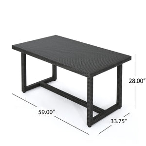 English Elm Christopher Knight Home® - SANTA rattan dining table with water-resistant iron frame, woven patio centerpiece for outdoor entertaining Grey 62.5 L x 38 W x 6 H 62003.00GRY