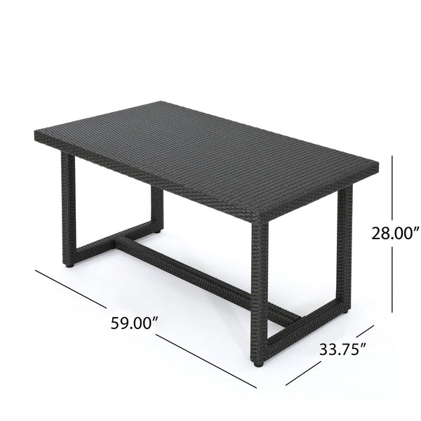 English Elm Christopher Knight Home® - SANTA rattan dining table with water-resistant iron frame, woven patio centerpiece for outdoor entertaining Grey 62.5 L x 38 W x 6 H 62003.00GRY