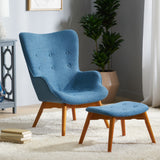 Christopher Knight Home® - Noble House - Hariata Mid-Century Modern Wingback Fabric Chair and Ottoman Set