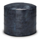 Hearth and Haven Celesterra Buffalo Leather Round Pouf with Top Stitching Detail and Concealed Zipper B136P159339 Navy Blue