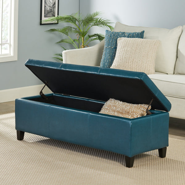 English Elm Glouster Bench Style Pu Leather Storage Ottoman with Soft Close Lid for Bedroom Teal 57742.00TEL