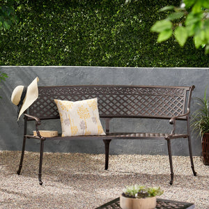 English Elm Tahoe Curved Cast Aluminum Outdoor Bench with Diamond Pattern and Copper Finish N773P348377C