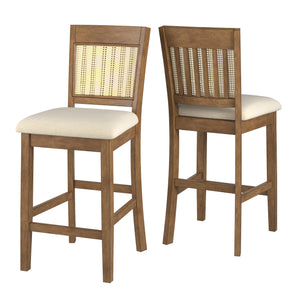 Homelegance By Top-Line Delroy Cane Accent Slat Back Counter Height Stools (Set of 2) Oak Rubberwood