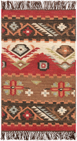 Livabliss Jewel Tone Handwoven Wool Flatweave Area Rug with Knotted Fringe for Bohemian Spaces Light Beige, Bu 2' x 3' JT8-23