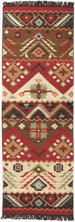 Livabliss Jewel Tone Handwoven Wool Flatweave Area Rug with Knotted Fringe for Bohemian Spaces Light Beige, Bu 2'6" x 8' JT8-268