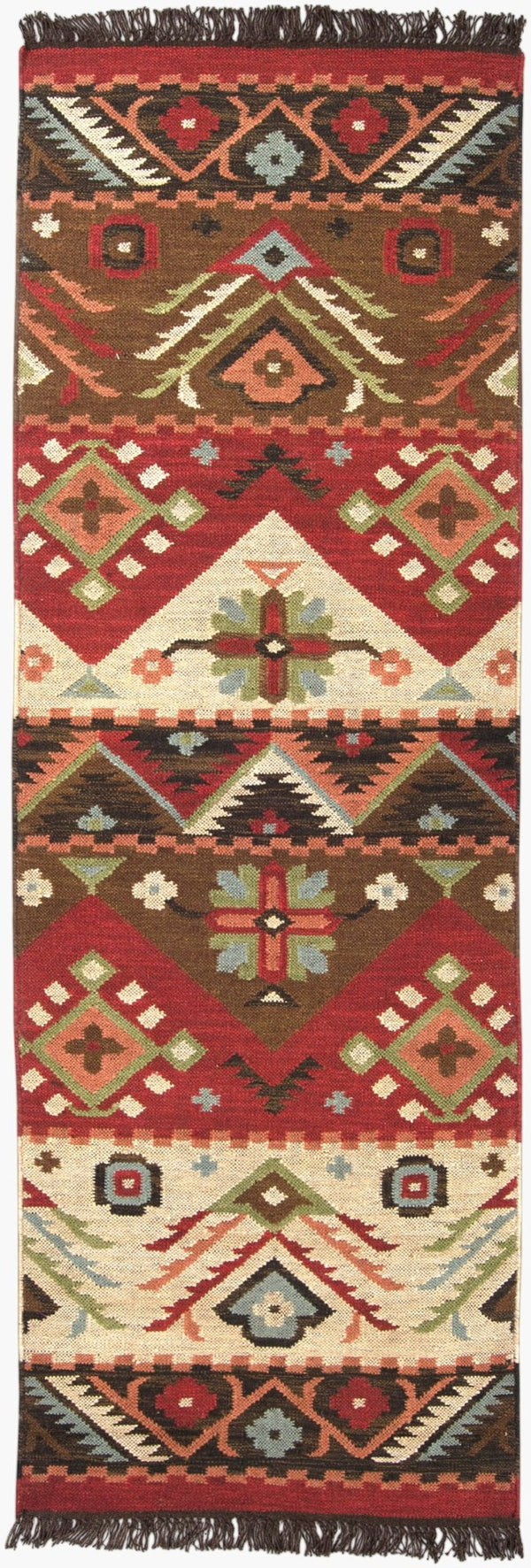 Livabliss Jewel Tone Handwoven Wool Flatweave Area Rug with Knotted Fringe for Bohemian Spaces Light Beige, Bu 2'6" x 8' JT8-268