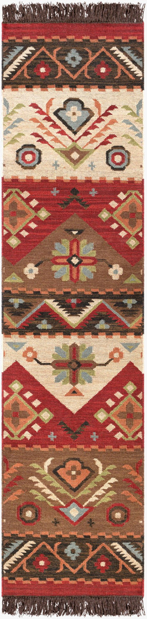 Livabliss Jewel Tone Handwoven Wool Flatweave Area Rug with Knotted Fringe for Bohemian Spaces Light Beige, Bu 2' x 8' JT8-28