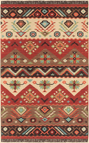 Livabliss Jewel Tone Handwoven Wool Flatweave Area Rug with Knotted Fringe for Bohemian Spaces Light Beige, Bu 6' x 9' JT8-69