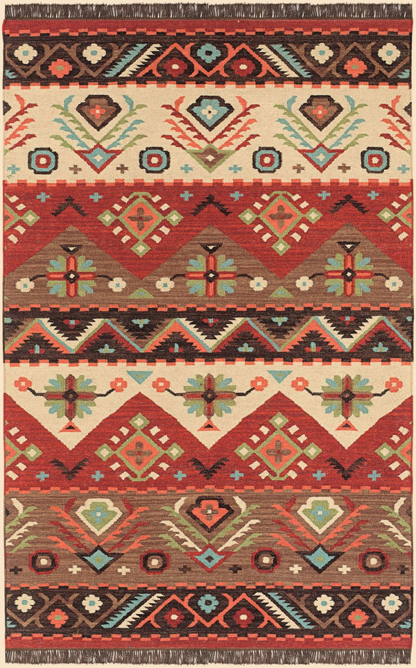 Livabliss Jewel Tone Handwoven Wool Flatweave Area Rug with Knotted Fringe for Bohemian Spaces Light Beige, Bu 6' x 9' JT8-69