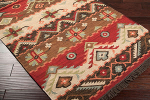 Livabliss Jewel Tone Handwoven Wool Flatweave Area Rug with Knotted Fringe for Bohemian Spaces Light Beige, Bu 6' x 9' JT8-69