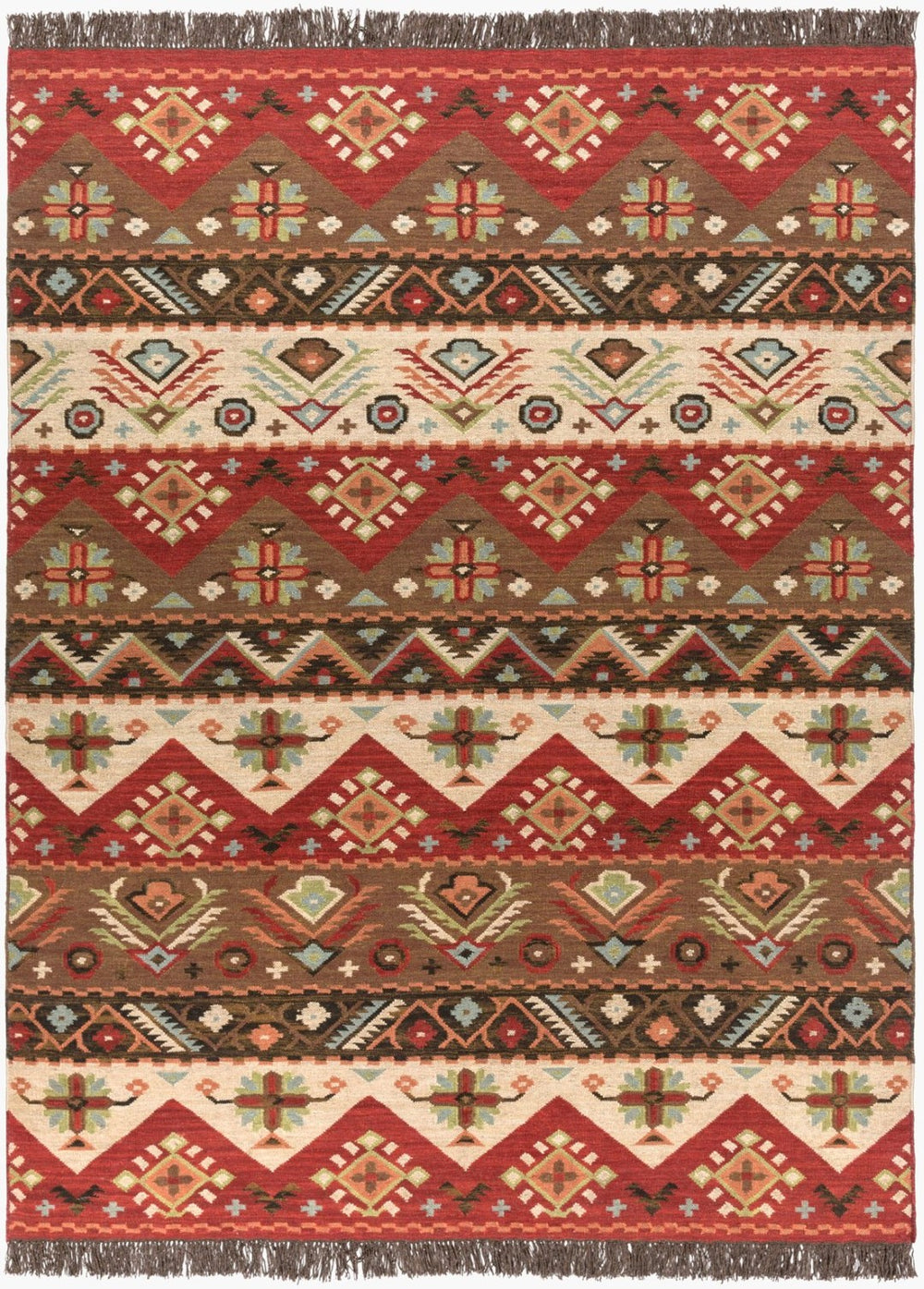 Livabliss Jewel Tone Handwoven Wool Flatweave Area Rug with Knotted Fringe for Bohemian Spaces Light Beige, Bu 8' x 11' JT8-811