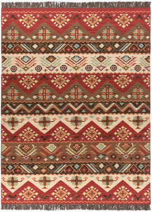 Livabliss Jewel Tone Handwoven Wool Flatweave Area Rug with Knotted Fringe for Bohemian Spaces Light Beige, Bu 8' x 11' JT8-811