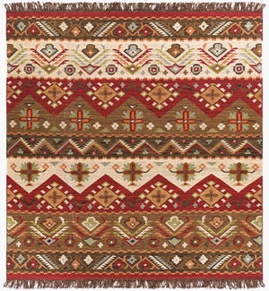 Livabliss Jewel Tone Handwoven Wool Flatweave Area Rug with Knotted Fringe for Bohemian Spaces Light Beige, Bu 10' x 10' JT8-10SQ