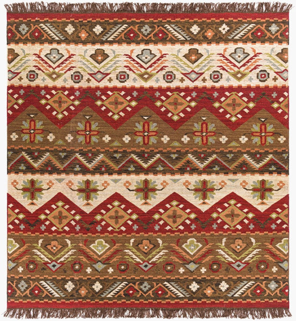 Livabliss Jewel Tone Handwoven Wool Flatweave Area Rug with Knotted Fringe for Bohemian Spaces Light Beige, Bu 10' x 10' JT8-10SQ