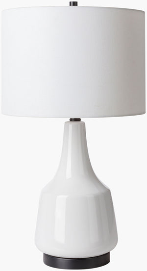 Surya Jeita Modern 24" Accent Table Lamp - Elegant Ivory Linen Shade For Living Room & Bedroom Décor Body, White,Base, Black,Shade (Outside), Ivory,Shade (Inside), White,Finial, Black,Harp, Metallic ,Brass,Cord, Translucent Ceramic,Iron,Linen,Polyester,Iron Jta-001