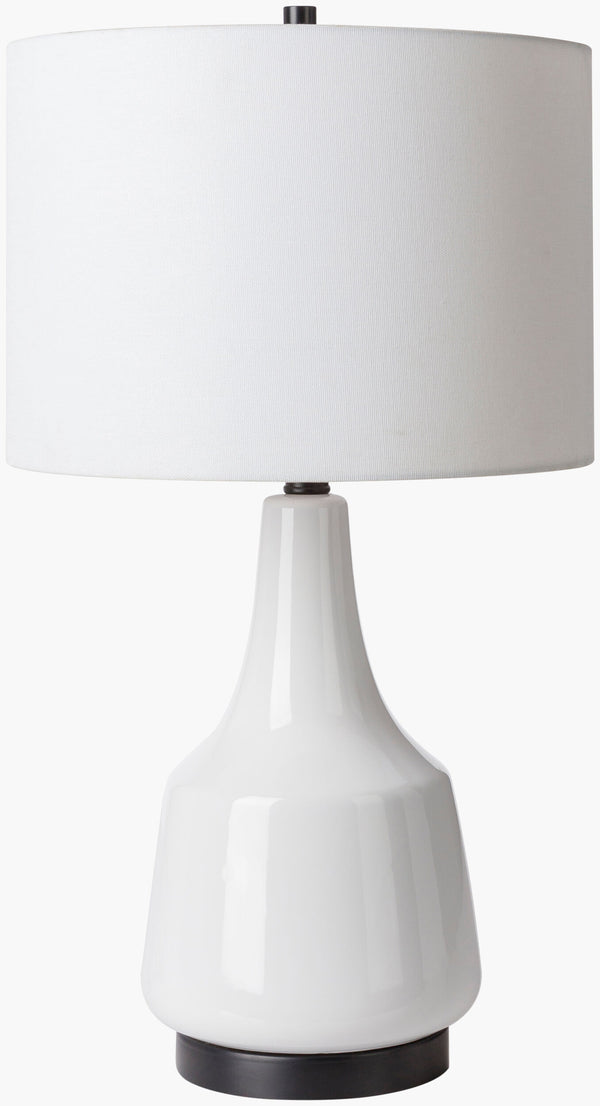 Surya Jeita Modern 24" Accent Table Lamp - Elegant Ivory Linen Shade For Living Room & Bedroom Décor Body, White,Base, Black,Shade (Outside), Ivory,Shade (Inside), White,Finial, Black,Harp, Metallic ,Brass,Cord, Translucent Ceramic,Iron,Linen,Polyester,Iron Jta-001