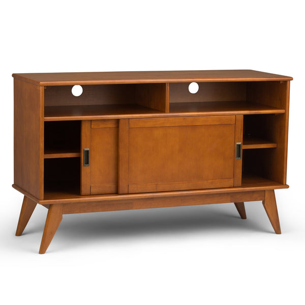 English Elm Draper - Elegant Mid Century Tall Tv Media Stand In Teak Brown With Storage & Cable Management Solutions B136P158155