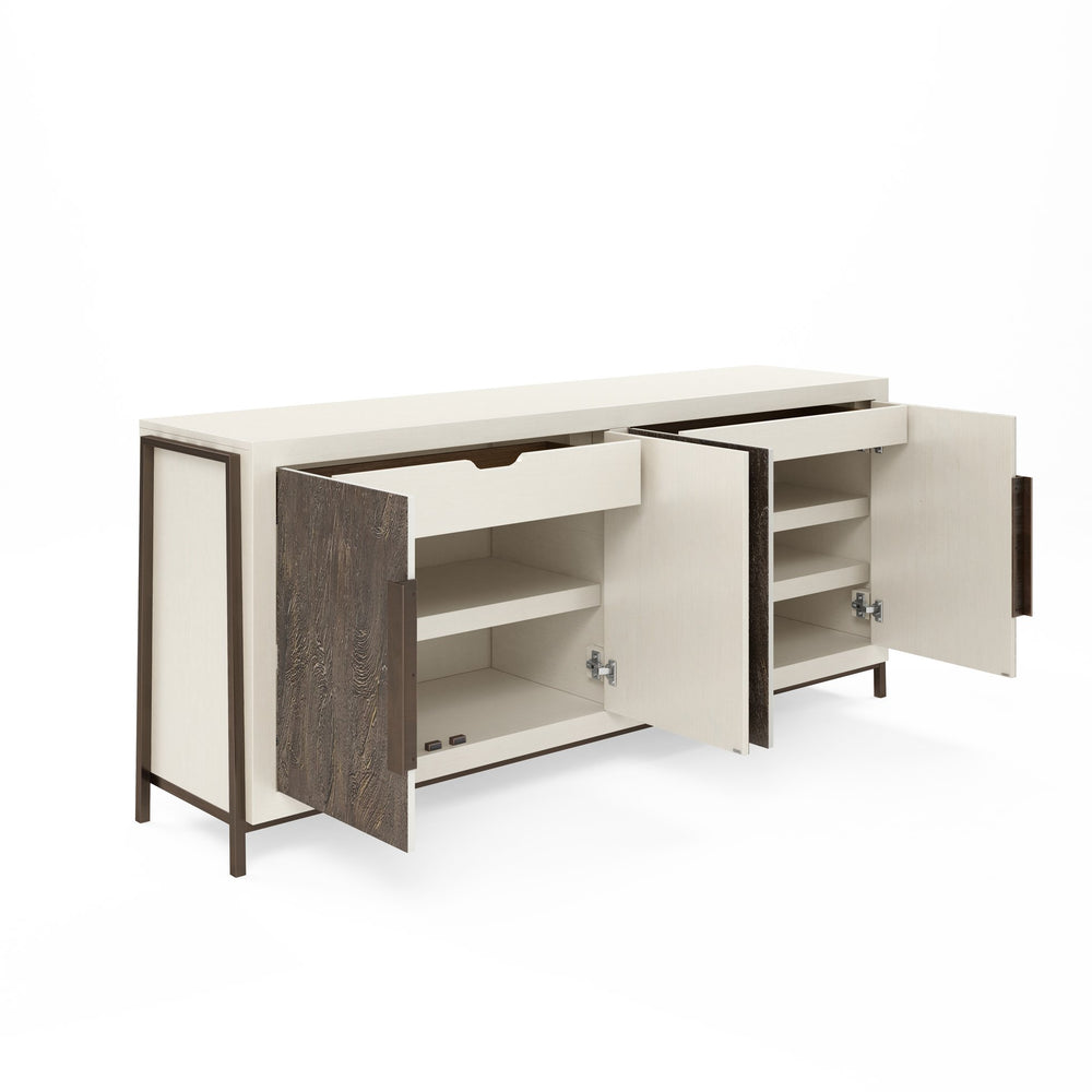 A.R.T. Furniture Blanc Credenza - Contemporary Alabaster & Burnished Bronze With Adjustable Shelves & Unique Storage White Parawood Solids,Resin,Metal 289252-1040