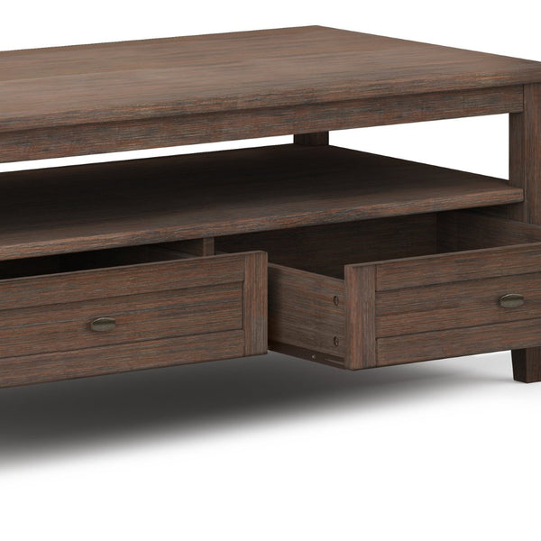 English Elm Warm Shaker Solid Wood Coffee Table – 48" Farmhouse Brown, Storage Drawers, Stylish & Versatile Design B136P159665-GIGA