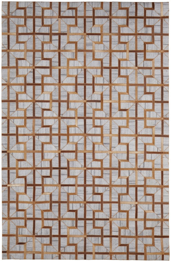 Feizy Rugs Fannin Hand Woven Geometric Rug - Rustic Meets Modern With Viscose And Leather For Elegant Spaces Tan,Brown,Gray Viscose,Leather 7380756fsudslth50