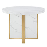 Homelegance By Top-Line Blaise 43" Wide Faux Marble Round Dining Table White Marble