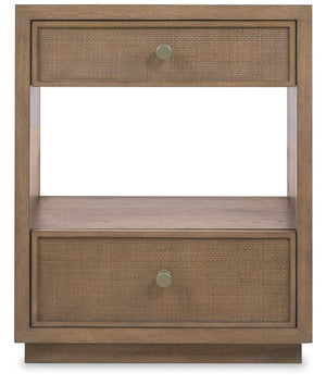 Hooker Furniture Sonnet Wren Finish Two-Drawer Nightstand With Cane Fronts, Felt-Lined Drawer & Cord Management 6072-90116-85