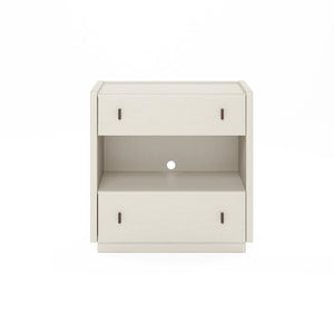 A.R.T. Furniture Blanc Contemporary Nightstand With Usb Charging, Alabaster Finish, Two Drawers & Open Shelf Space White Parawood Solids,Maple Veneers,Metal 289141-1017