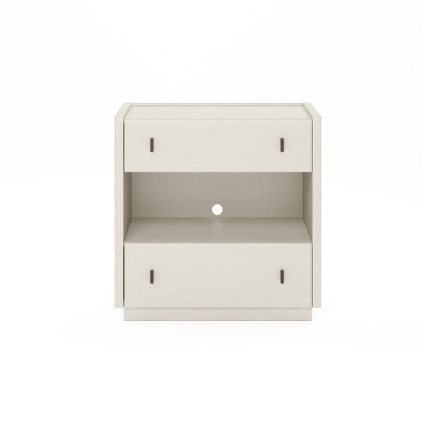 A.R.T. Furniture Blanc Contemporary Nightstand With Usb Charging, Alabaster Finish, Two Drawers & Open Shelf Space White Parawood Solids,Maple Veneers,Metal 289141-1017