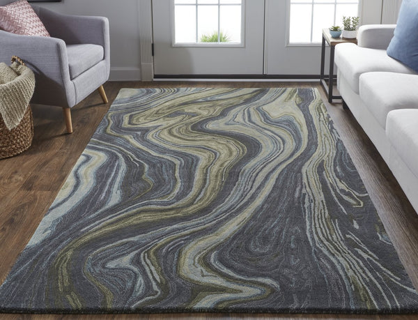 Feizy Rugs Amira Abstract Hand-tufted Wool Area Rug - Contemporary Style For Living Rooms & Home Offices Blue,Ivory,Green Wool Ami8631fblugrnh00