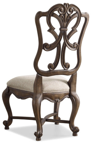 Hooker Furniture Rhapsody Wood Back Side Chair — Walnut Rustic Finish, Cabriole Legs & Aurora Ecru Upholstery Comfort 5070-75411