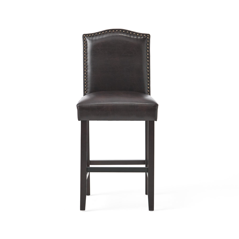 English Elm Christopher Knight Home® - Set of 2 Upholstered Counter Height Barstools with Nailhead Trim, Plush Fabric Comfort & Sturdy Legs Brown 62369.00PU