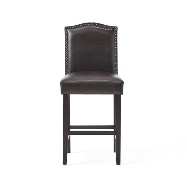 English Elm Christopher Knight Home® - Set of 2 Upholstered Counter Height Barstools with Nailhead Trim, Plush Fabric Comfort & Sturdy Legs Brown 62369.00PU