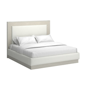 A.R.T. Furniture Cotiere Queen Panel Bed - Modern Mid-century Design With Upholstered Headboard & Adjustable Slats Linen Parawood Solids,Mixed Split Cathedral And Quarter White Oak Veneers,Fabric 299135-2349