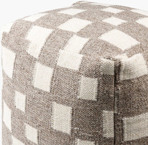 Surya Jacinta Modern 18" Pouf - Stylish Cotton & Wool Blend, Versatile Seating For Contemporary Spaces Taupe Wool,Cotton,Cotton,Polybeads Jtpf001-181818