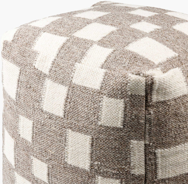Surya Jacinta Modern 18" Pouf - Stylish Cotton & Wool Blend, Versatile Seating For Contemporary Spaces Taupe Wool,Cotton,Cotton,Polybeads Jtpf001-181818